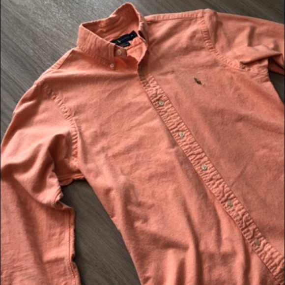 Ralph Lauren Slim Fit Oxford Shirt Coral in Color - Picture 3 of 6